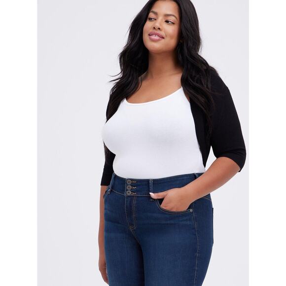 torrid Tops - Torrid Short Sleeve Knit Shrug Crop Cardigan Open Front Black Plus Size 4 4X